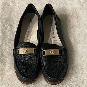 Anne Klein Black Loafers with Gold Accent